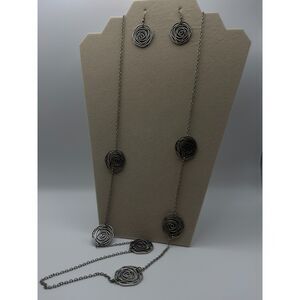 Long Silvertone PURE Brand Necklace and Earring Set